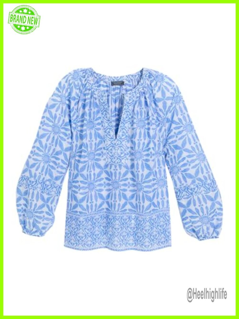 Vineyard Vines Emilia Top Flowy Popover Peasant Blouse with Balloon Sleeves